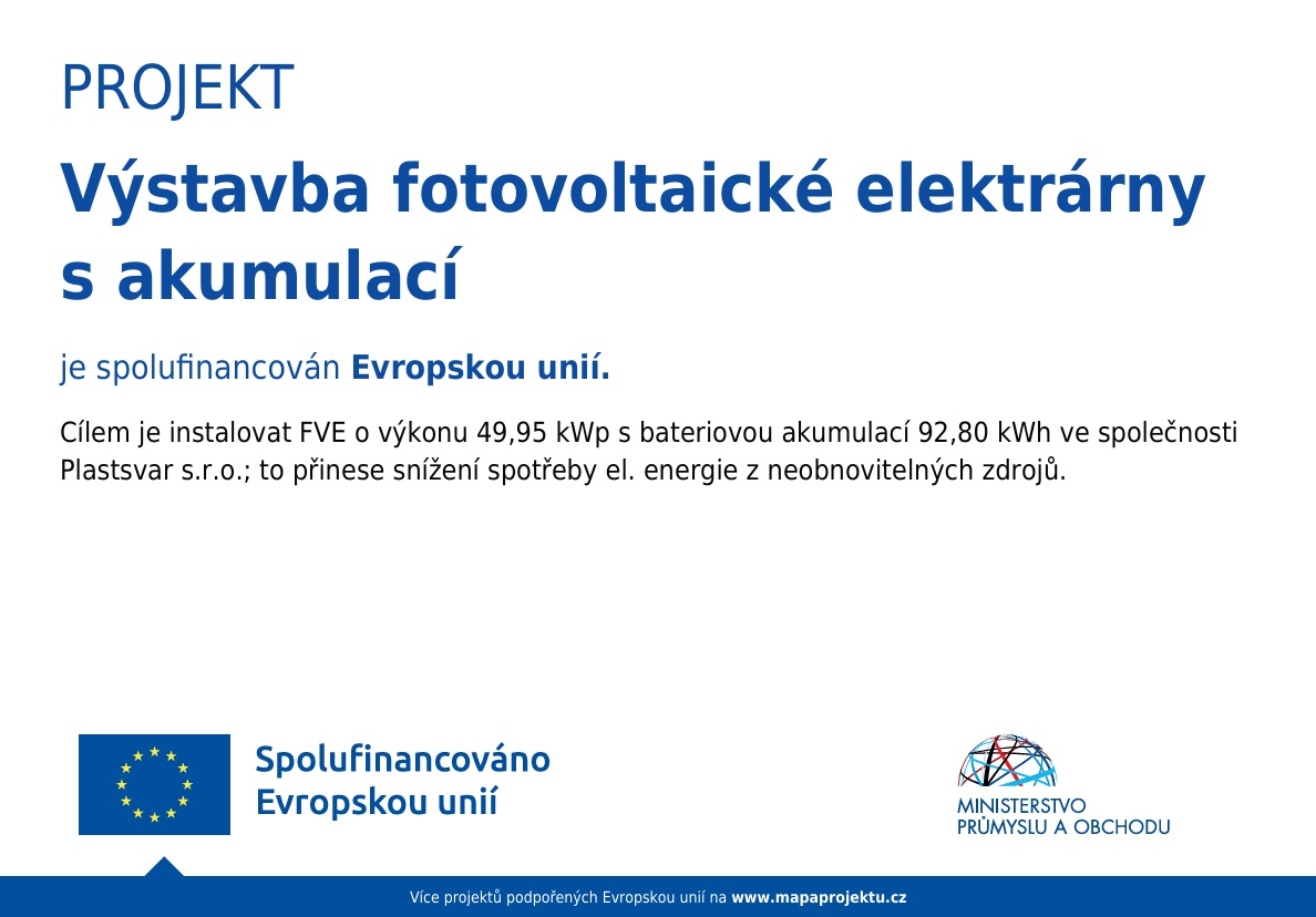 Projekt FVE Plastsvar spolufinancováno Evropskou unií
